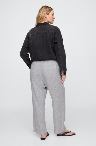 GAP Mid Rise Linen-Blend Stripe Easy Pants White Navy Stripe 6