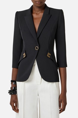 Suknjič iz krep tkanine s 3/4 rokavi in logo detajli