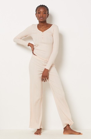 ETAM Coly Rib-Knit Pajama Pants Beige 4