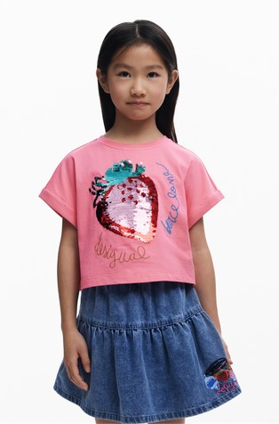 Strawberry sequin cropped T-shirt