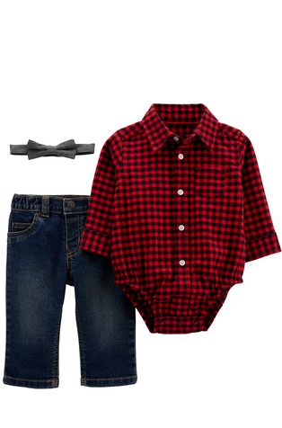 3-delni komplet - metuljček, bodi in jeans hlače