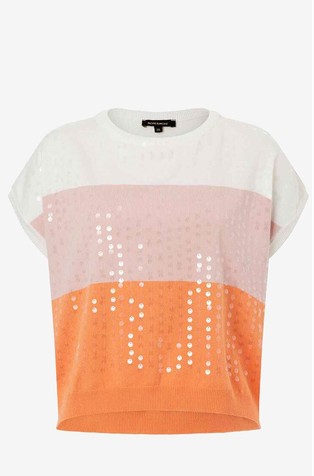 Sweater with block stripes and sequins