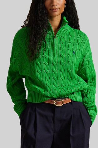 Pleten bombažen pulover z delno zadrgo