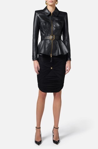 ELISABETTA FRANCHI Leather jacket with belt Black 3