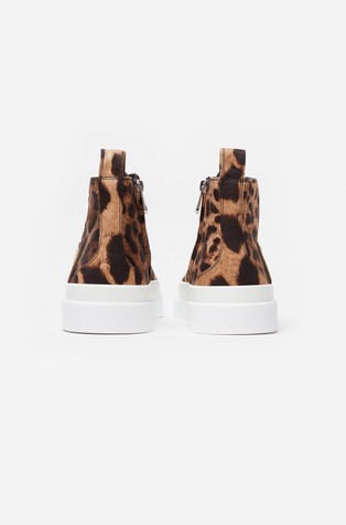 DOLCE &amp; GABBANA Cotton drill Portofino Light mid-top sneakers with leopard print Brown 3