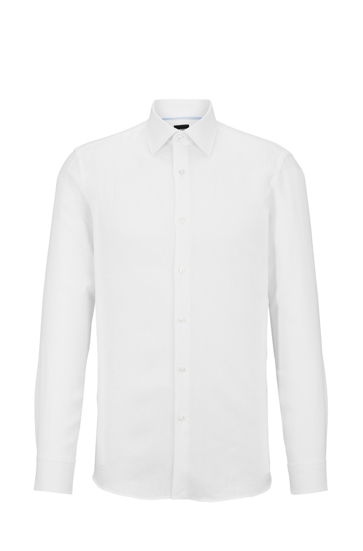 HUGO BOSS Slim fit srajca iz italijanskega lana Bela - White 