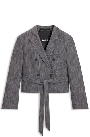 Cropped suknjič s pasom in meliranim vzorcem