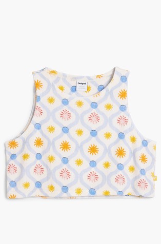 Crop majica brez rokavov z vzorcem