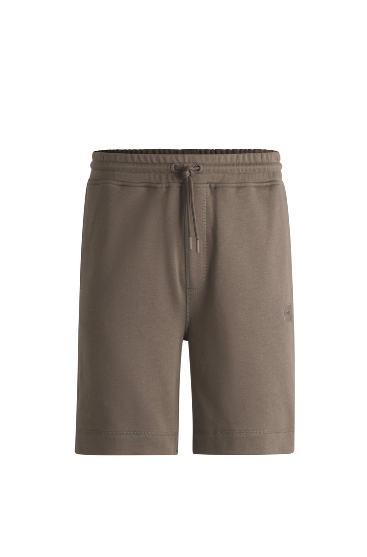 HUGO BOSS Cotton-terry regular-fit shorts with logo badge Light Brown 