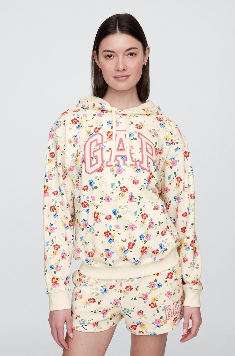 GAP Relaxed Gap Logo Hoodie Red Floral Print 