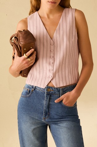 Pinstriped vest with sequins