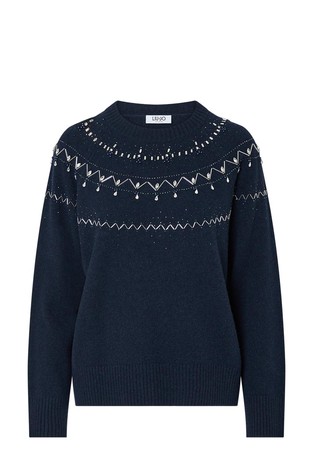 Wool sweater with jewel embroidery