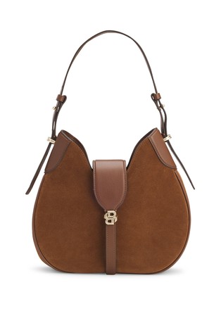 Suede hobo bag with Double B monogram