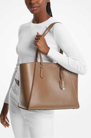 MICHAEL KORS Taryn velika usnjena tote torba Rjava - Light Brown 5