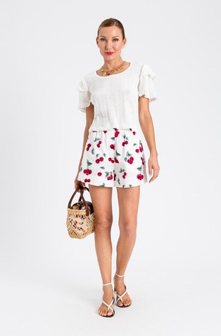 Pleten pulover s kratkimi rokavi in naborki