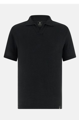 Short-sleeved polo shirt in stretch linen jersey