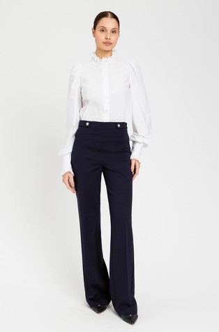 Hlače s širokimi hlačnicami in dekorativnimi gumbi