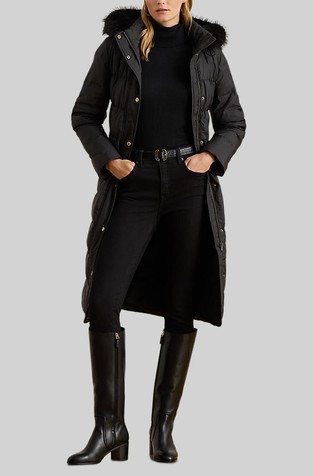 Faux Fur-Trim Hooded Down Coat