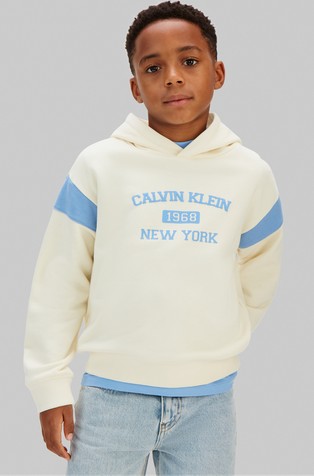 Relaxed fit logo pulover s kapuco iz bombažne mešanice