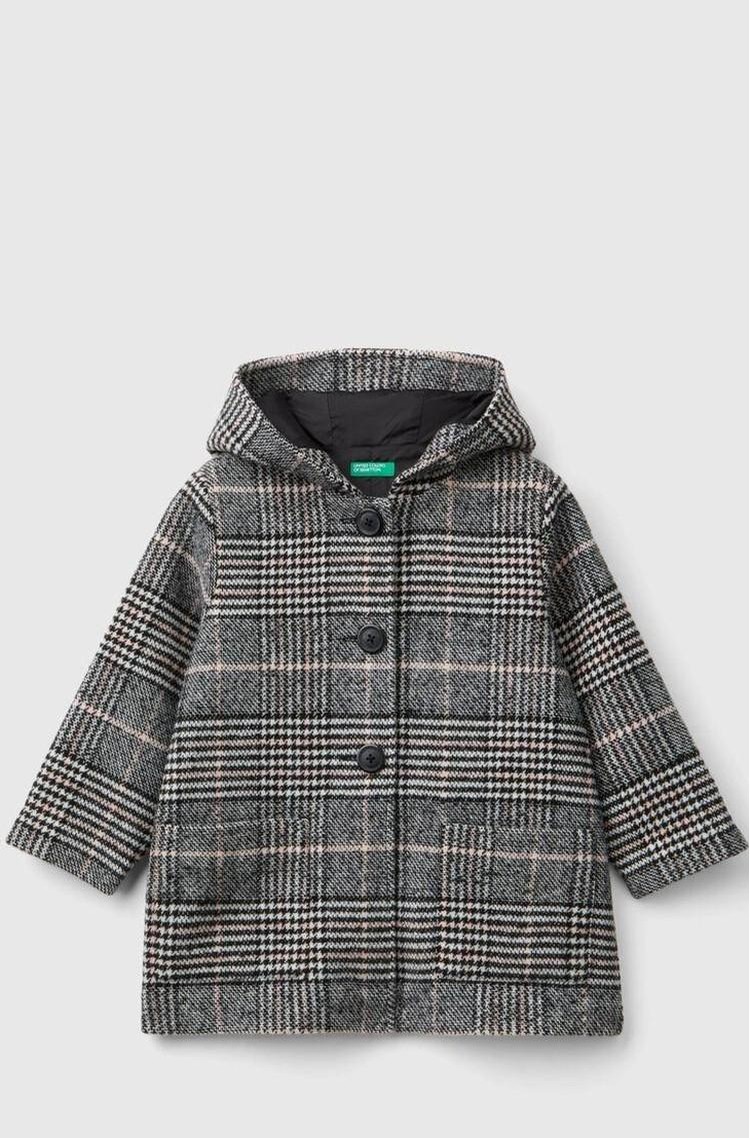 BENETTON Prince of Wales coat with hood Multi 