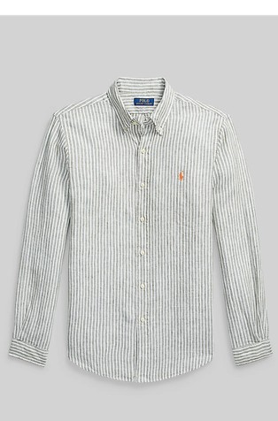 Custom fit črtasta lanena srajca