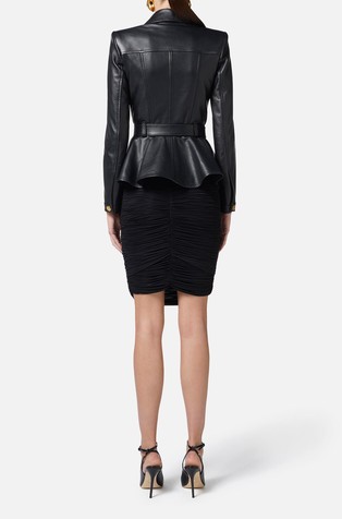ELISABETTA FRANCHI Leather jacket with belt Black 2
