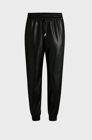 Faux-leather trousers with drawcord waist