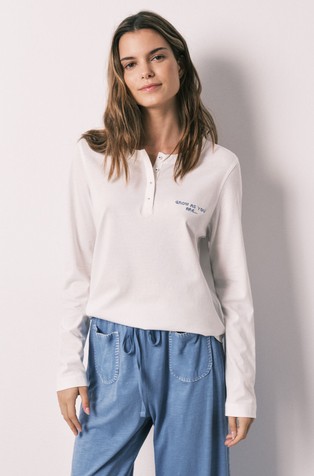 Bombažen zgornji del pižame z dolgimi rokavi