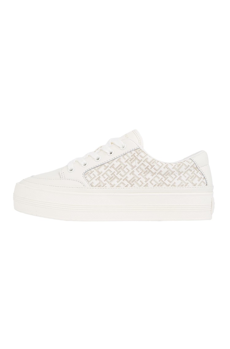 TOMMY HILFIGER TH Monogram Leather Flatform Trainers Ivory Petal 