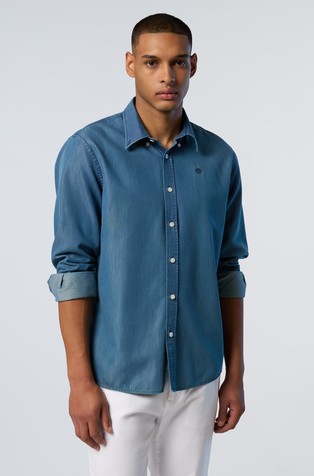 NORTH SAILS Regular fit srajca iz bombažne mešanice z videzom denima Modra - Blue 5