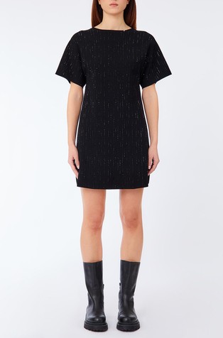 Short knit dress with rhinestones