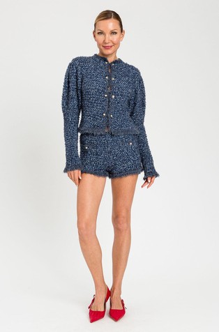 Oprijeta žakarska jakna s svetlečimi lureks vlakni