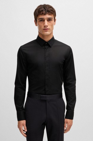 Slim fit srajca iz raztegljivega bombažnega poplina