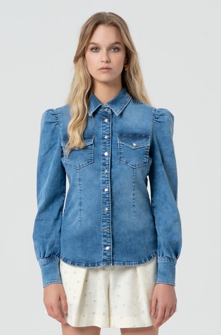 Denim srajca z nabranimi rameni