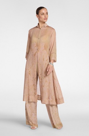 Floral-print long shirt in sheer organza