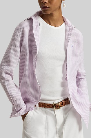 Classic fit črtasta lanena srajca