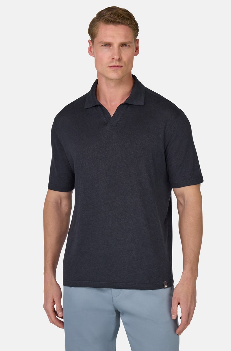 BOGGI MILANO Stretch Linen Jersey Polo Shirt Navy 