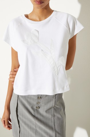 Bombažna majica z vezeno cvetlico