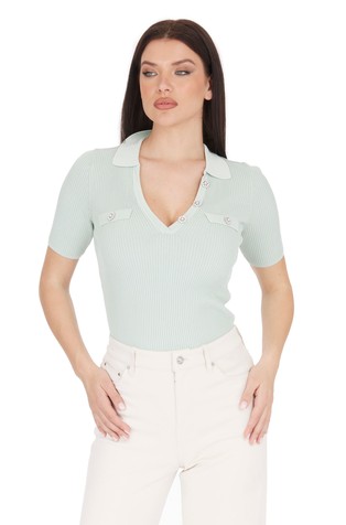 Rebrasto pletena majica s polo ovratnikom