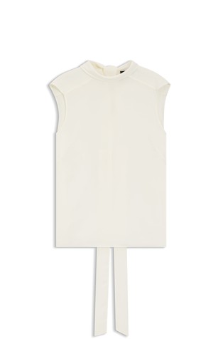 Svilena bluza brez rokavov s trakom za zavezovanje