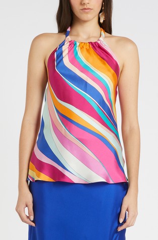 Silk halterneck top with pattern