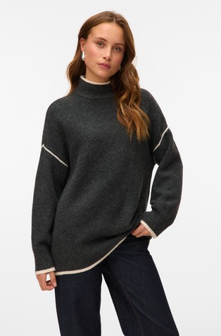 VMFAN pleten pulover s kontrastnimi obrobami