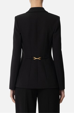 ELISABETTA FRANCHI Crêpe jacket with decorative back strap Black 2