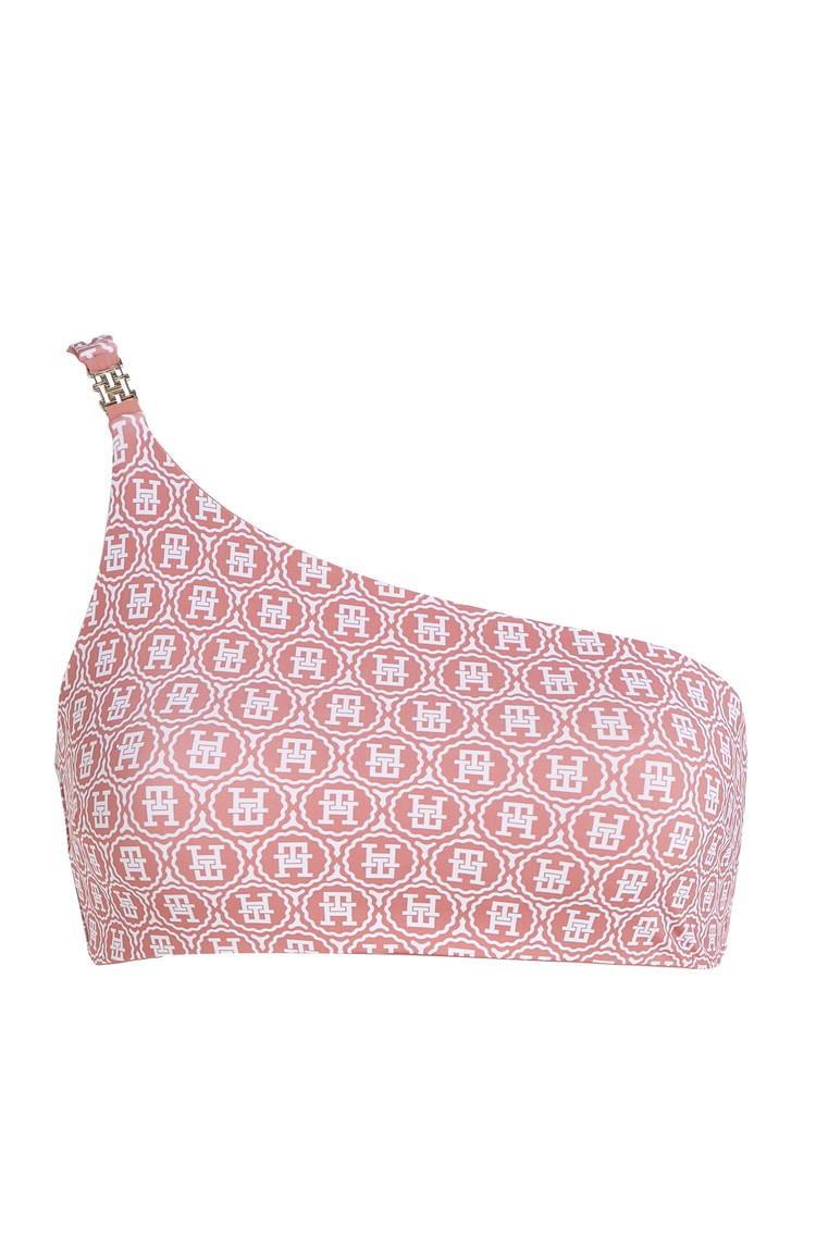 TOMMY HILFIGER Monogram Reversible Asymmetric One-Shoulder Bikini Top Pink 