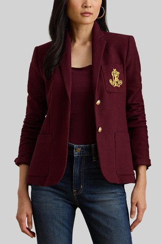 Žakarski suknjič z logo našitkom