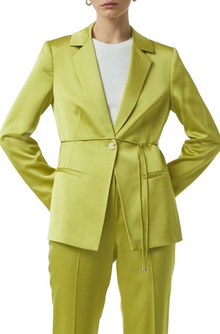 Fitted satin blazer with a tie-around belt