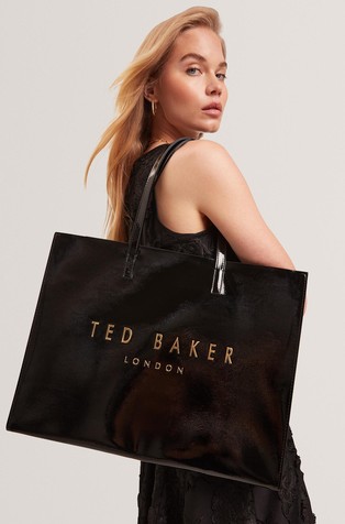 Faux Patent Leather Wide Tote Bag