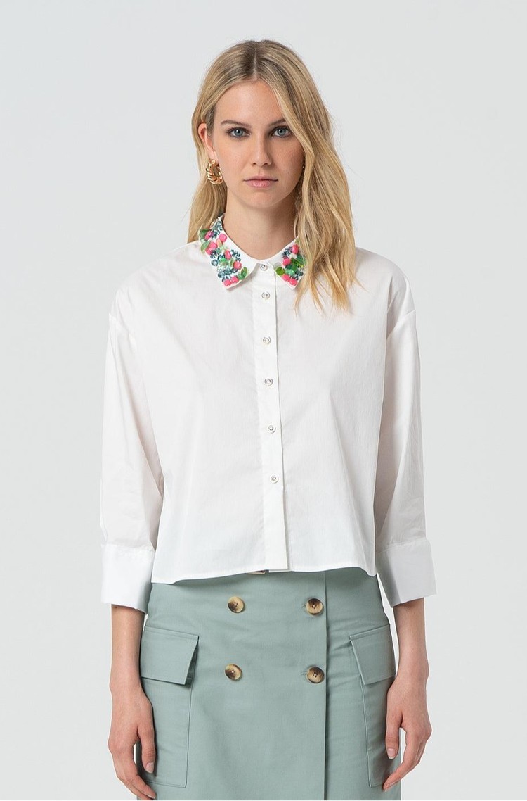 FRACOMINA Shirt cropped with colorfull stones White 