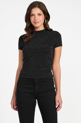 Stretch cotton T-shirt with rhinestones