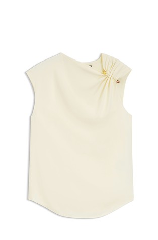 Blouse with pin and gathered detail